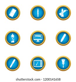Paint material icons set. Flat set of 9 paint material vector icons for web isolated on white background