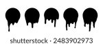 Paint melted drip shape icons set vector illustration. Splash of black ink circle drop, liquid blobs melt and flow with splatters, simple stickers with fluid droplets on wall isolated on white.