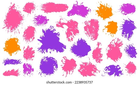 Paint messy brush stroke mega pack. Isolated smudge blotch scrawl shapes. Inkblot spot textured banner imprint batch. Brushstroke acrylic blots drawing.