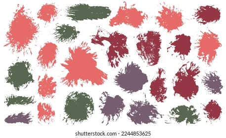 Paint mud brushstroke vector batch. Freehand smudge blotch fluid shapes. Spill blot web banner background set. Brushstroke ink stains design.
