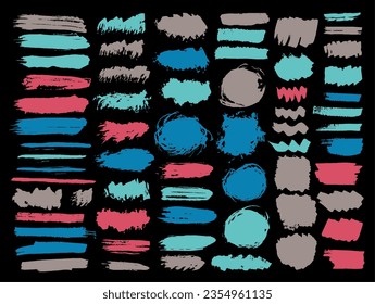 Pintar el mega juego de pinceladas de barro. Las masas de tinta a mano libre se extienden en elementos casuales. Lote de esténcil de etiqueta de venta al contado de la barra de discusión. Dibujo de salpicaduras de aceite de pincel.