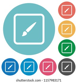 Paint object flat white icons on round color backgrounds