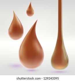 Paint, oil, coffee or chocolate liquid glossy brown drops, vector eps10 illustration icon emblem clip art