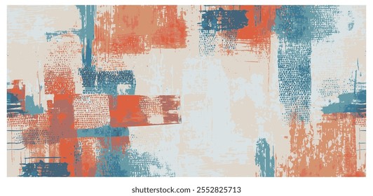 Paint on canvas artwork, modern abstract backdrop fabric design. Rough textured brush strokes painting, colorful vector illustration