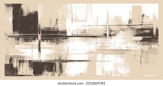 Paint on canvas beige and sepia texture background, modern abstract landscape. Rough textured brush strokes painting, vector artwork