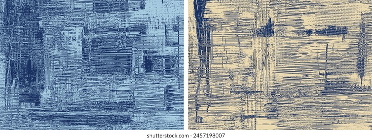 Pintar sobre fondos de textura de lienzo, diseños de fondo abstractos modernos. Pintura de pinceladas con textura áspera azul y amarillo, ilustraciones de Vector