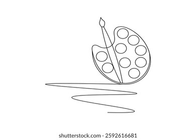 Paint palette art brush continuous one line drawing and minimalist style isolate outline vector icon