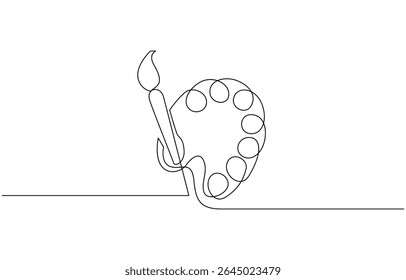 Paint palette art brush continuous one line drawing and minimalist style isolate outline vector, Paint palette art brush icon  continuous one line drawing  outline vector illustration.