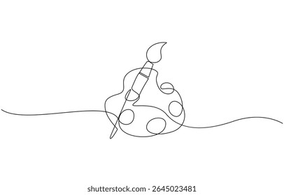 Paint palette art brush continuous one line drawing and minimalist style isolate outline vector, Paint palette art brush icon  continuous one line drawing  outline vector illustration.