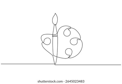 Paint palette art brush continuous one line drawing and minimalist style isolate outline vector, Paint palette art brush icon  continuous one line drawing  outline vector illustration.
