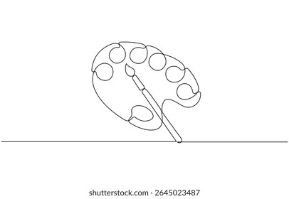 Paint palette art brush continuous one line drawing and minimalist style isolate outline vector, Paint palette art brush icon  continuous one line drawing  outline vector illustration.