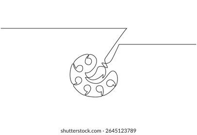 Paint palette art brush continuous one line drawing and minimalist style isolate outline , single line, one continuous line, simple, hand drawn and sketch. 