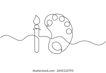 Paint palette art brush continuous one line drawing and minimalist style isolate outline , single line, one continuous line, simple, hand drawn and sketch. 