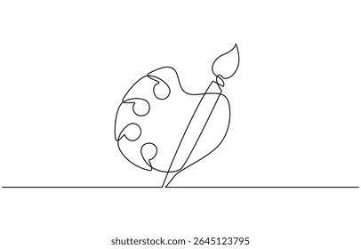 Paint palette art brush continuous one line drawing and minimalist style isolate outline , single line, one continuous line, simple, hand drawn and sketch. 