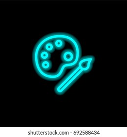 Paint palette blue glowing neon ui ux icon. Glowing sign logo vector