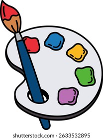 A paint palette with a brush