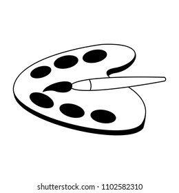 Paint palette and brush in black and white