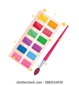 Paint palette and brush design, Art creativity tool instrument painter draw school abstract and work theme Vector illustration