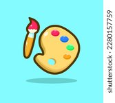 Paint Palette with Brush Flat Cartoon Icon. Paint Palette Logo Concept Isolated Premium Vector Illustration