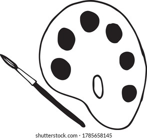 Farbe, Farbe und Pinsel handgezeichnet im Doodle-Stil. Vektorgrafik, skandinavisch, einfarbig. Set von Elementen für Design-Aufkleber, Symbol, Karte, Banner, Poster. Schulzeichnung