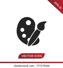 Paint Palette And Brush Icon. Art Symbol, Flat Vector Illustration.