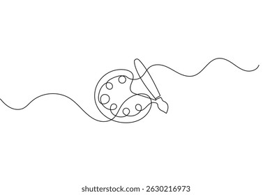 Paint palette brush icon continuous one line drawing outline  vector design