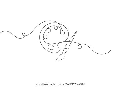 Paint palette brush icon continuous one line drawing outline  vector design