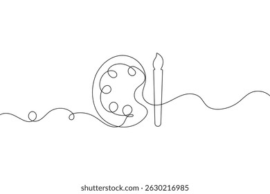 Paint palette brush icon continuous one line drawing outline  vector design