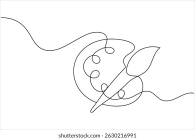 Paint palette brush icon continuous one line drawing outline  vector design