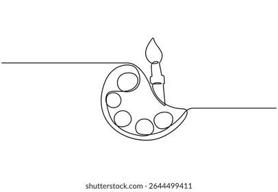 Paint palette brush icon continuous one line drawing outline vector design, single line, one continuous line, simple, hand drawn and sketch style. for icons, symbols, signs or logos.