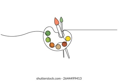 Paint palette brush icon continuous one line drawing outline vector design, single line, one continuous line, simple, hand drawn and sketch style. for icons, symbols, signs or logos.