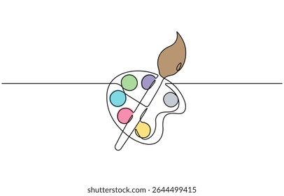 Paint palette brush icon continuous one line drawing outline vector design, single line, one continuous line, simple, hand drawn and sketch style. for icons, symbols, signs or logos.