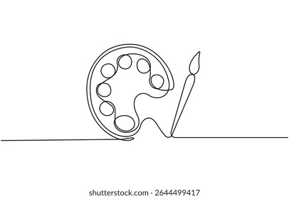 Paint palette brush icon continuous one line drawing outline vector design, single line, one continuous line, simple, hand drawn and sketch style. for icons, symbols, signs or logos.