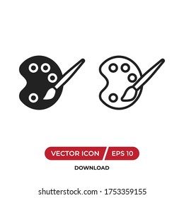 Pintar el vector de iconos de paleta y pincel. Firma de herramientas de pintador