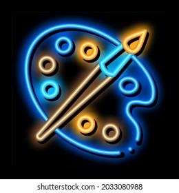 paint palette with brush neon light sign vector. Glowing bright icon paint palette with brush sign. transparent symbol illustration