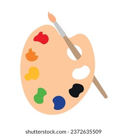 Paint palette with brush on white background