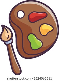 Paint palette and brush for school art Vector Illustration Icon. Flat Cartoon Style