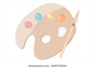 Paint Palette and Brush Vector Drawing