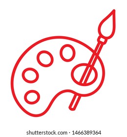 Paint Palette with brush vector icon. Line graphic element for web, logo. 