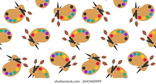 paint palette and brushes seamless pattern  print design vector illustration 