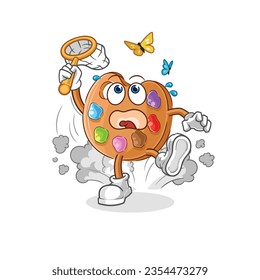 the paint palette catch butterfly illustration. character vector
