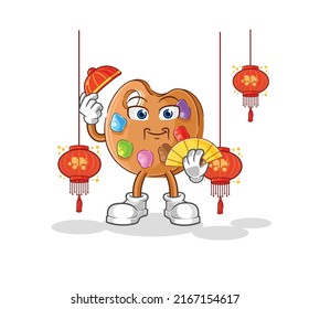 the paint palette Chinese with lanterns illustration. character vector