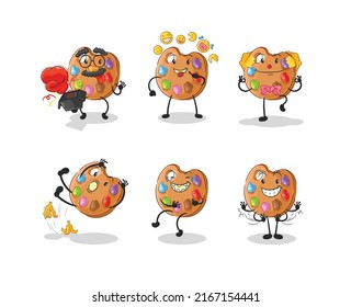 el carácter de conjunto de comedia de paleta de pintura. vector de mascota de dibujos animados
