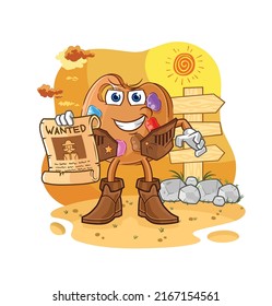 the paint palette cowboy with wanted paper. cartoon mascot vector