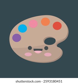 paint palette with cute cartoon face in flat vector design