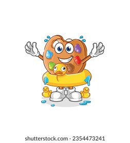 the paint palette with duck buoy cartoon. cartoon mascot vector