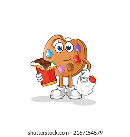 the paint palette eat chocolate mascot. cartoon vector