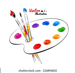  Paint palette. Hand drawn watercolor and line art. Vector illustration. isolated.