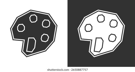 Paint Palette Icon in Black Filled and White Filled Cutout Style

