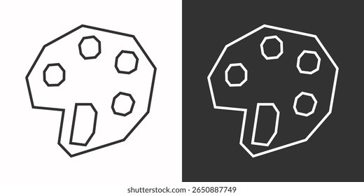 Paint Palette Icon in Black Line Art and White Line Art Cutout Style